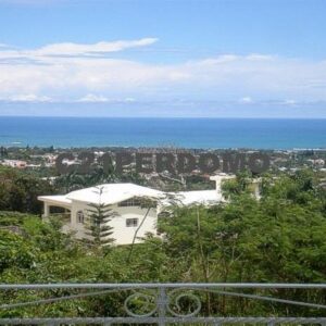 Jardin tropical avec vue sur la mer.